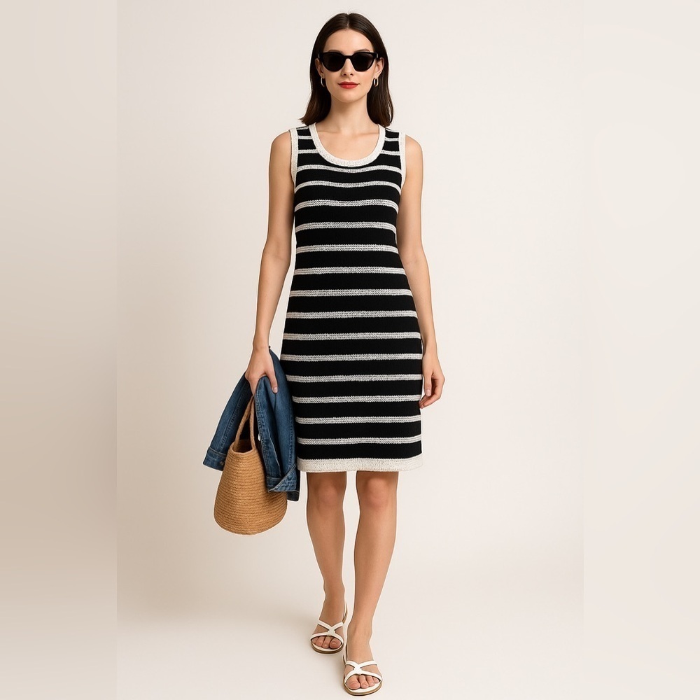 Max Studio 100% stripped Cotton B&W dress. Sleeveless NWT. Size XS